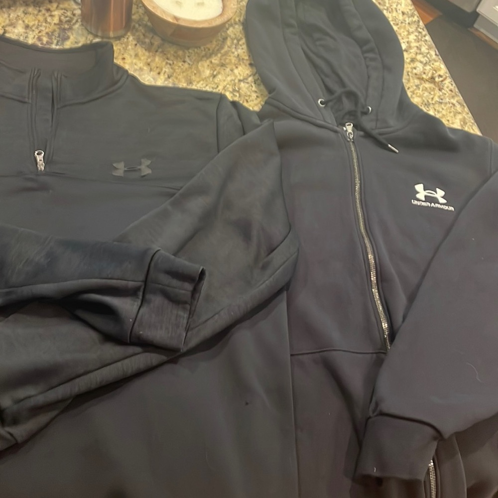 Under Armour bundle of black full zip hoodie and half zip pullover